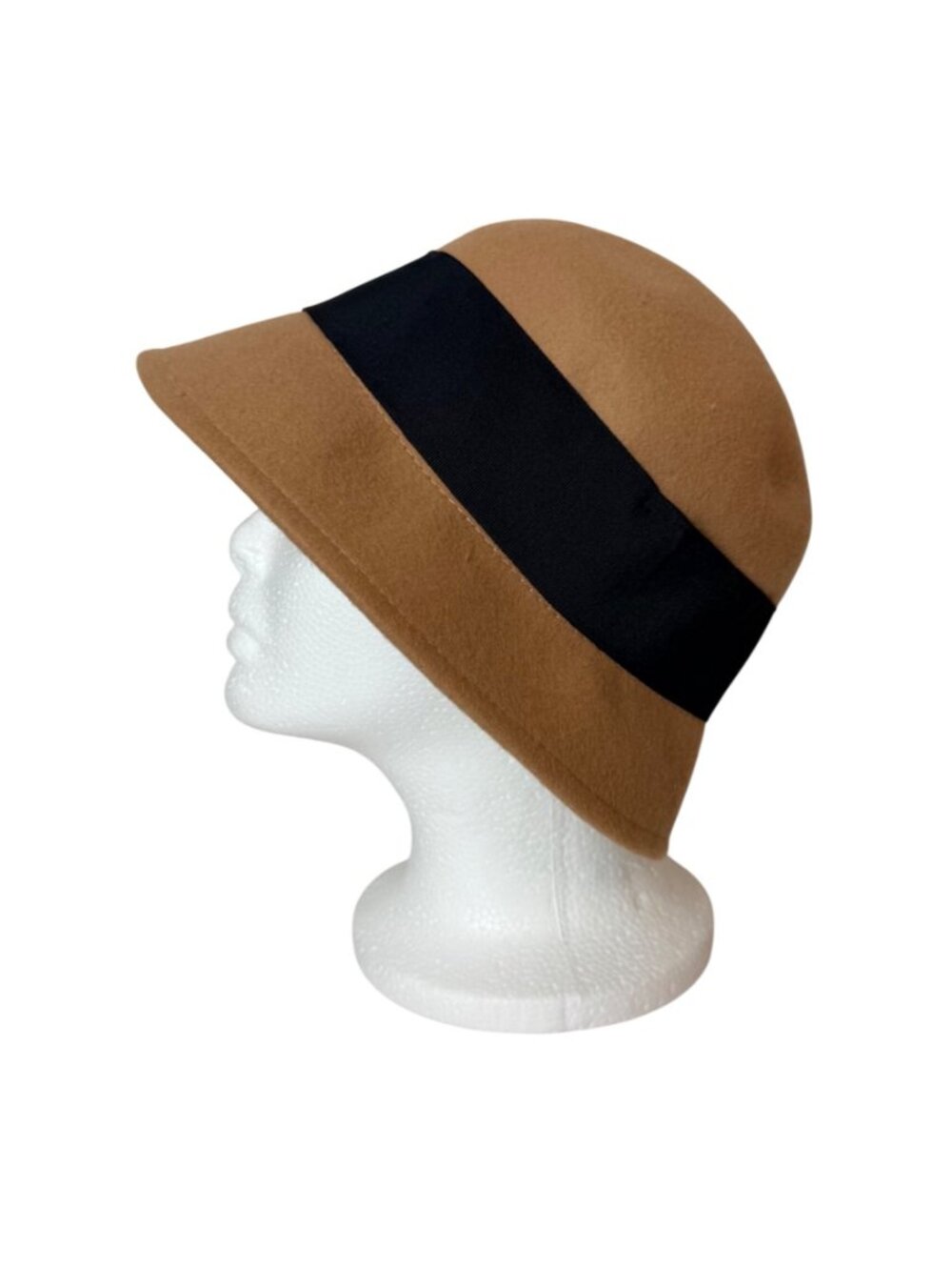 Camel Wool Cloche Hat Black Ribbon Floral Accent VTG Retro Winter Womens Fashion - Picture 2 of 16